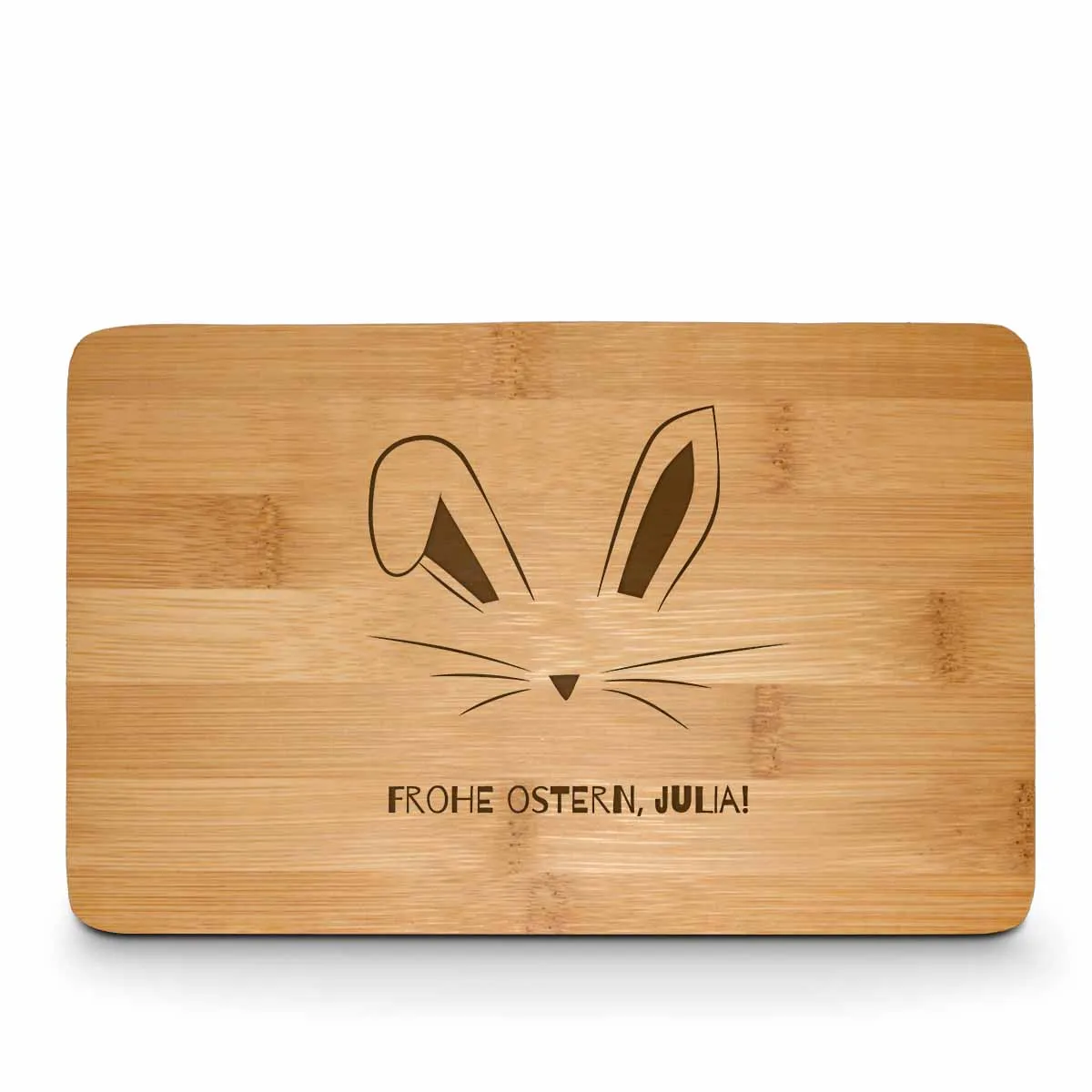 Planche à déjeuner personnalisable avec prénom - Pâques - Oreilles de lapin avec gravure en bois de bambou de haute qualité | Idée cadeau | Planche à découper | Planche de cuisine