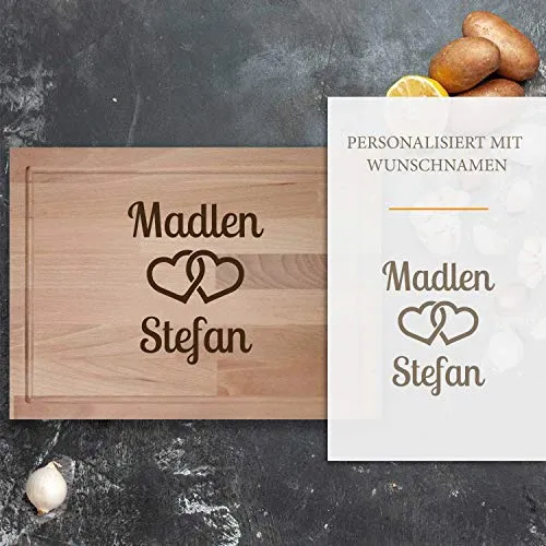 Planche à découper en bois avec gravure coeur design| Planche à découper personnalisée avec nom de votre choix | Planche cadeau à personnaliser