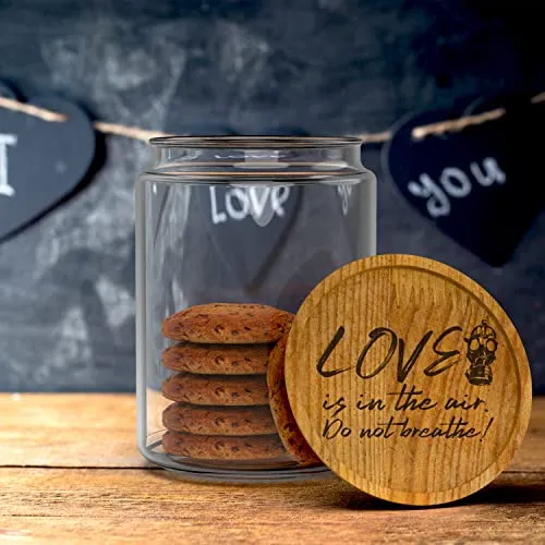 Pot à biscuits avec couvercle en bois 1l Love is in the air. Ne respire pas