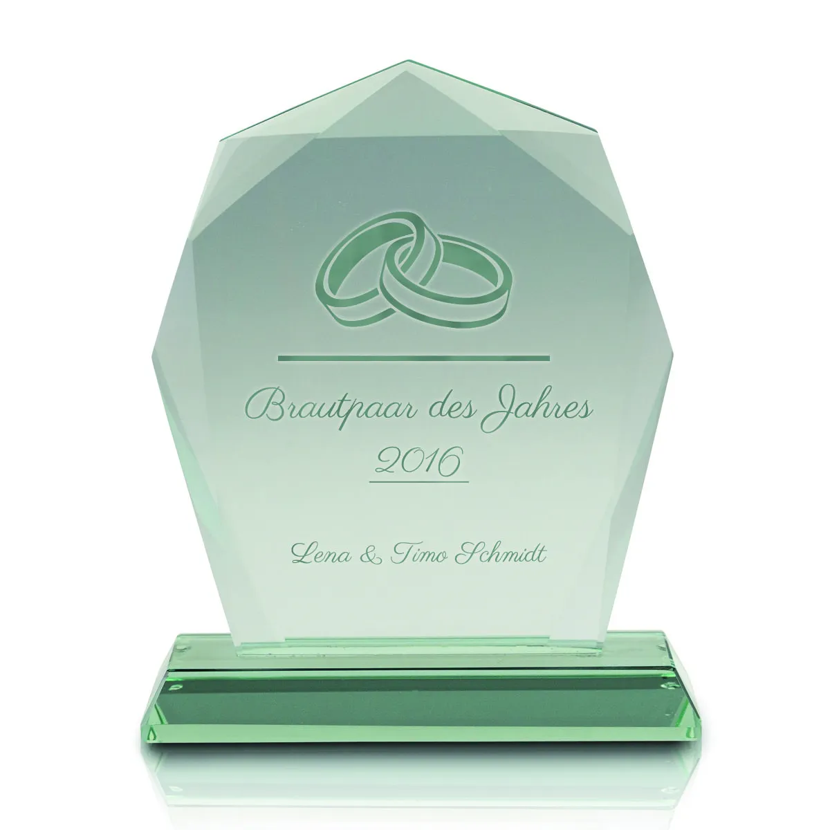 Trophée en verre de jade pour les mariés avec gravure