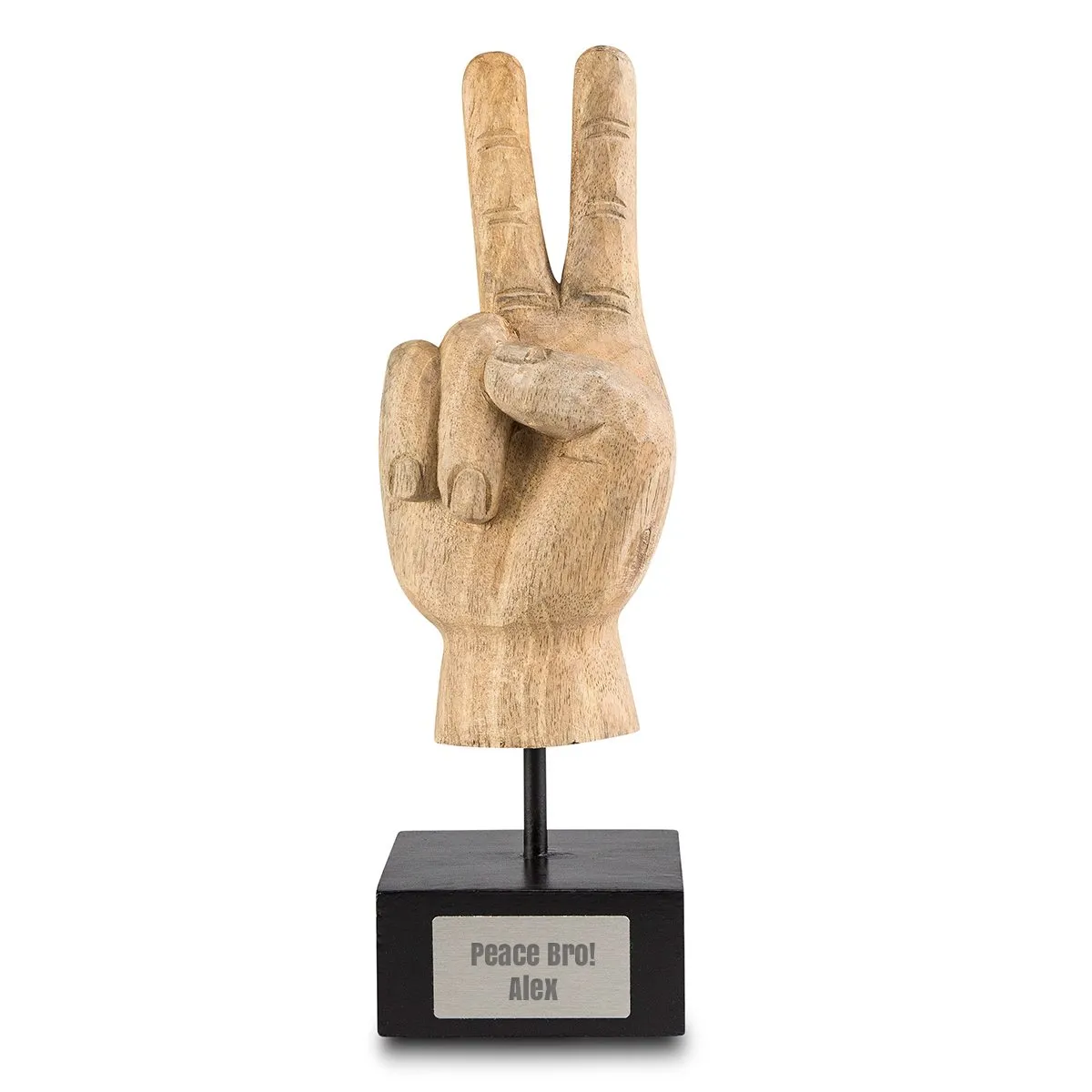 Trophée en bois Peace-Handzeichen avec gravure