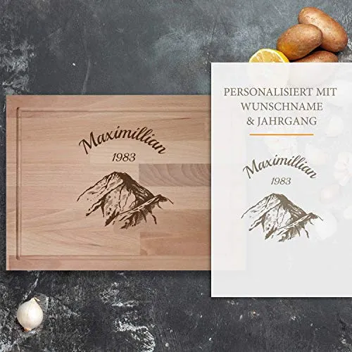 Planche à découper en bois avec gravure Alpes Design| Planche à découper personnalisée avec nom de votre choix | Planche cadeau à personnaliser