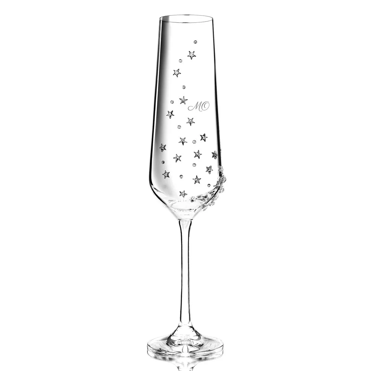Lot de 2 - flûte à champagne avec étoiles Swarovski - avec ou sans gravure
