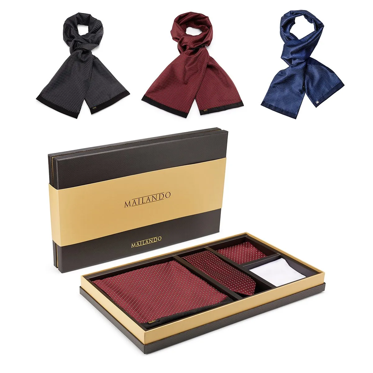 Set cadeau - cravate, pochette et écharpe avec initiales