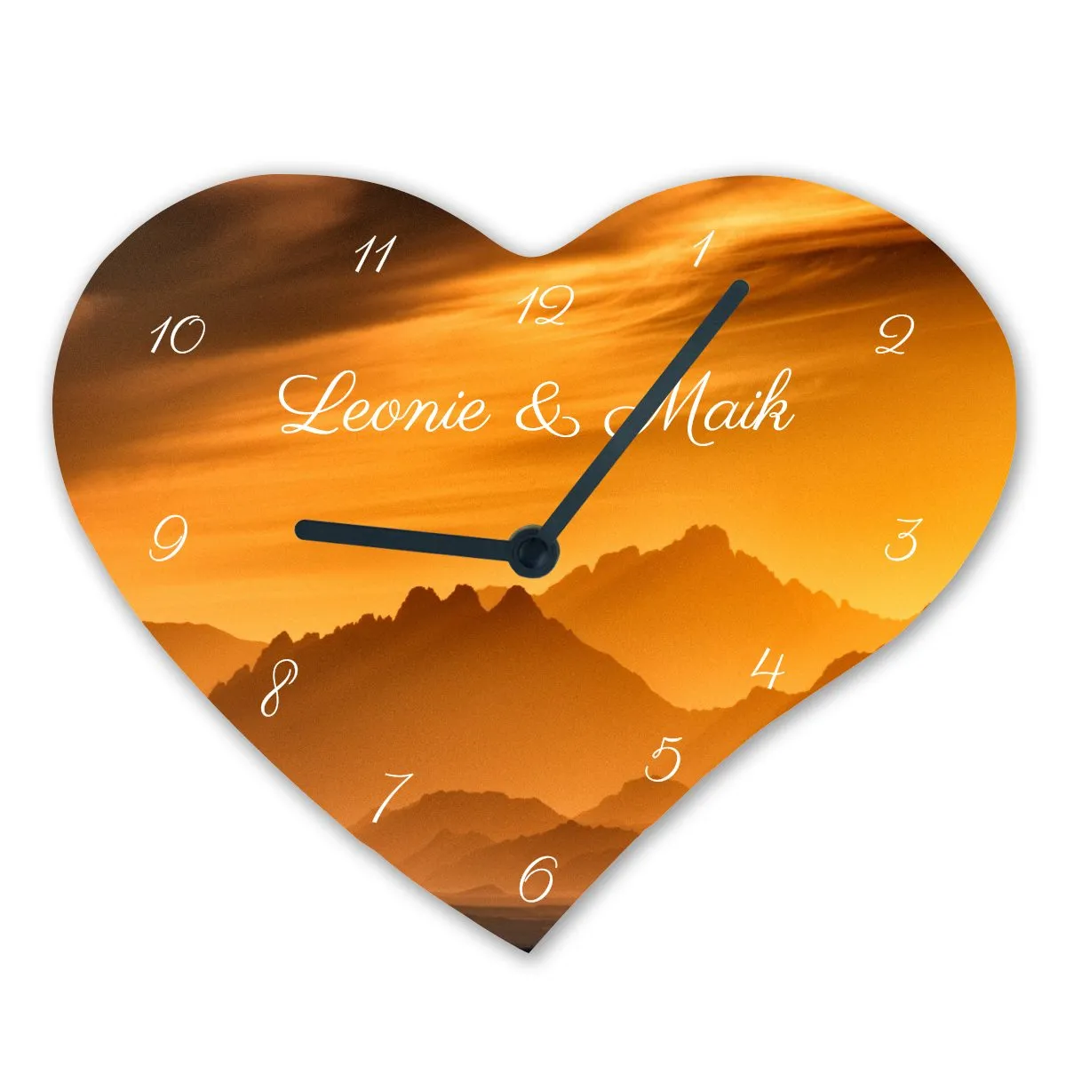 Horloge murale coeur coucher de soleil avec nom - Personnalisable