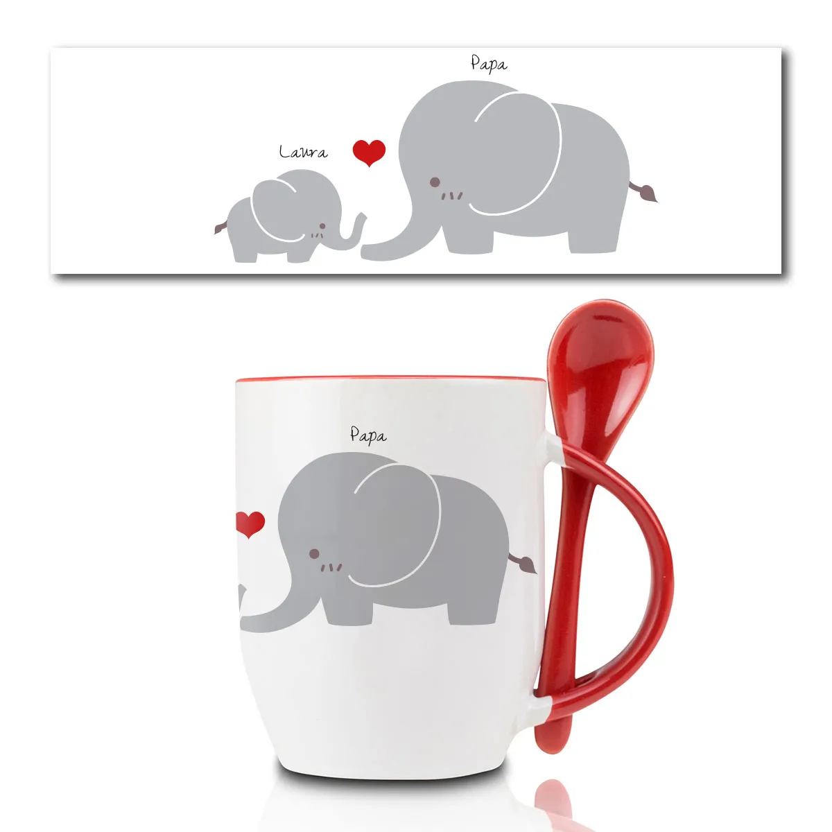 Eléphant et éléphantine - Tasse à cuillère avec prénom