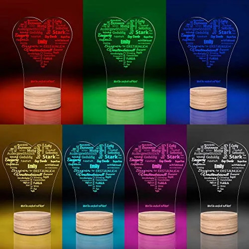 Lampe LED personnalisée Cœur-Message d'amour avec gravure | Lampe décorative romantique personnalisée avec 7 couleurs