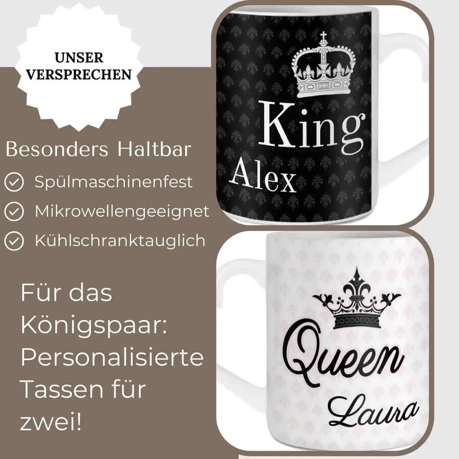 Tasses à bec personnalisées en forme de cœur - King et Queen