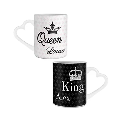 Tasses à bec personnalisées en forme de cœur - King et Queen