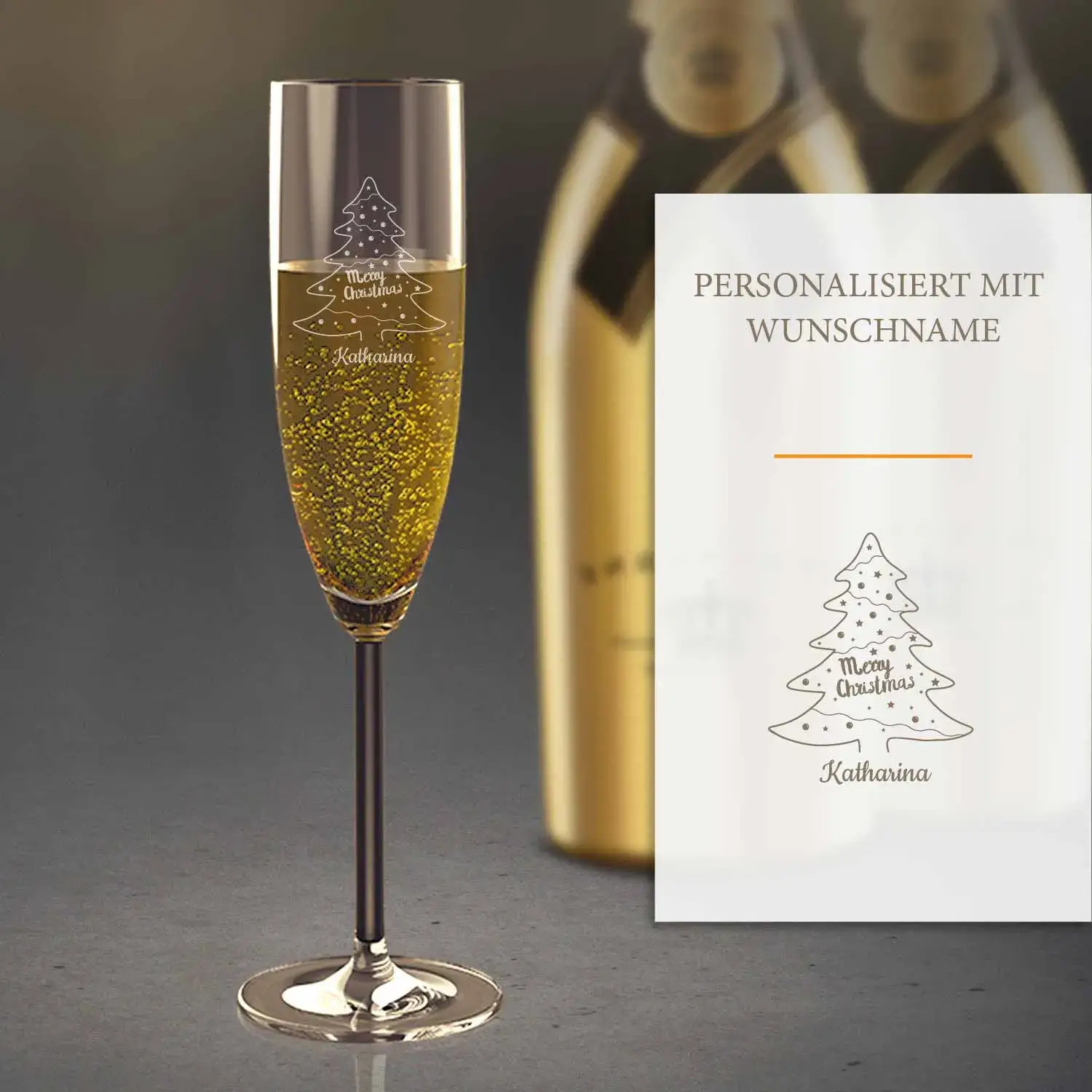 Flûte à champagne Sapin de Noël avec gravure