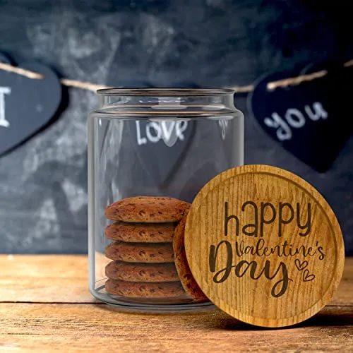 Pot à biscuits avec couvercle en bois 1l Happy Valentines Day