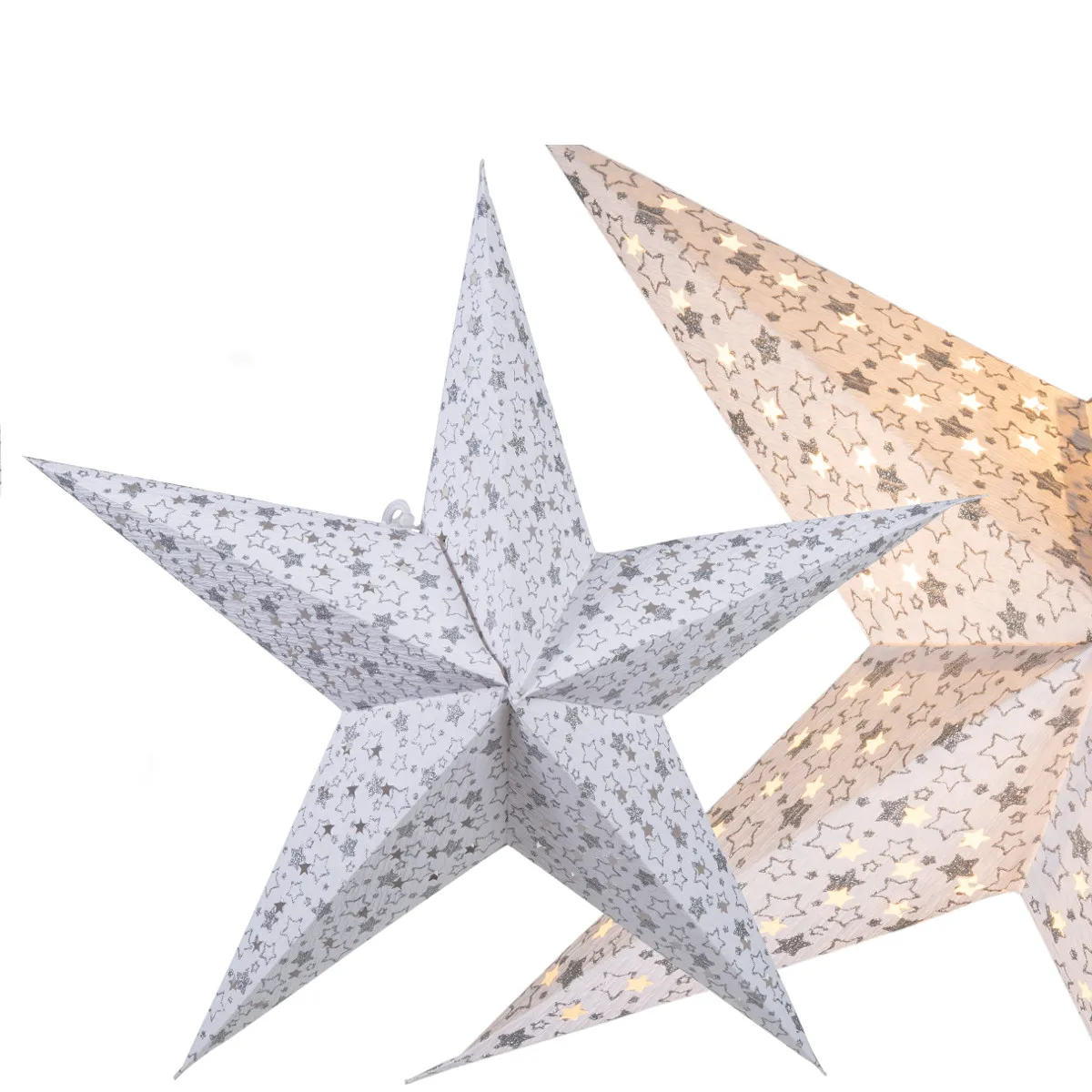 Étoile de Noël en papier - blanche avec étoiles, grande