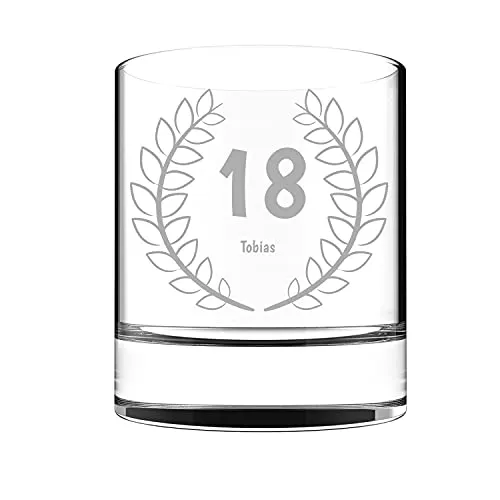 Verre à whisky d'anniversaire avec gravure du nom I Idée cadeau originale en l'honneur du 18ème anniversaire - cadeau insolite I Verre à whisky personnalisé pour amis et collègues