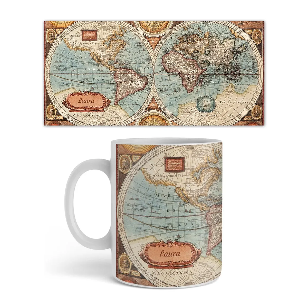 Mug personnalisable - Carte du monde vintage