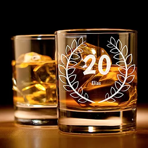 Verre à whisky avec nom pour les 20 ans