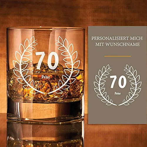 Verre à whisky gravé nom I Idée cadeau originale en l'honneur du 70ème anniversaire - cadeau insolite I Verre à whisky personnalisé pour amis et collègues