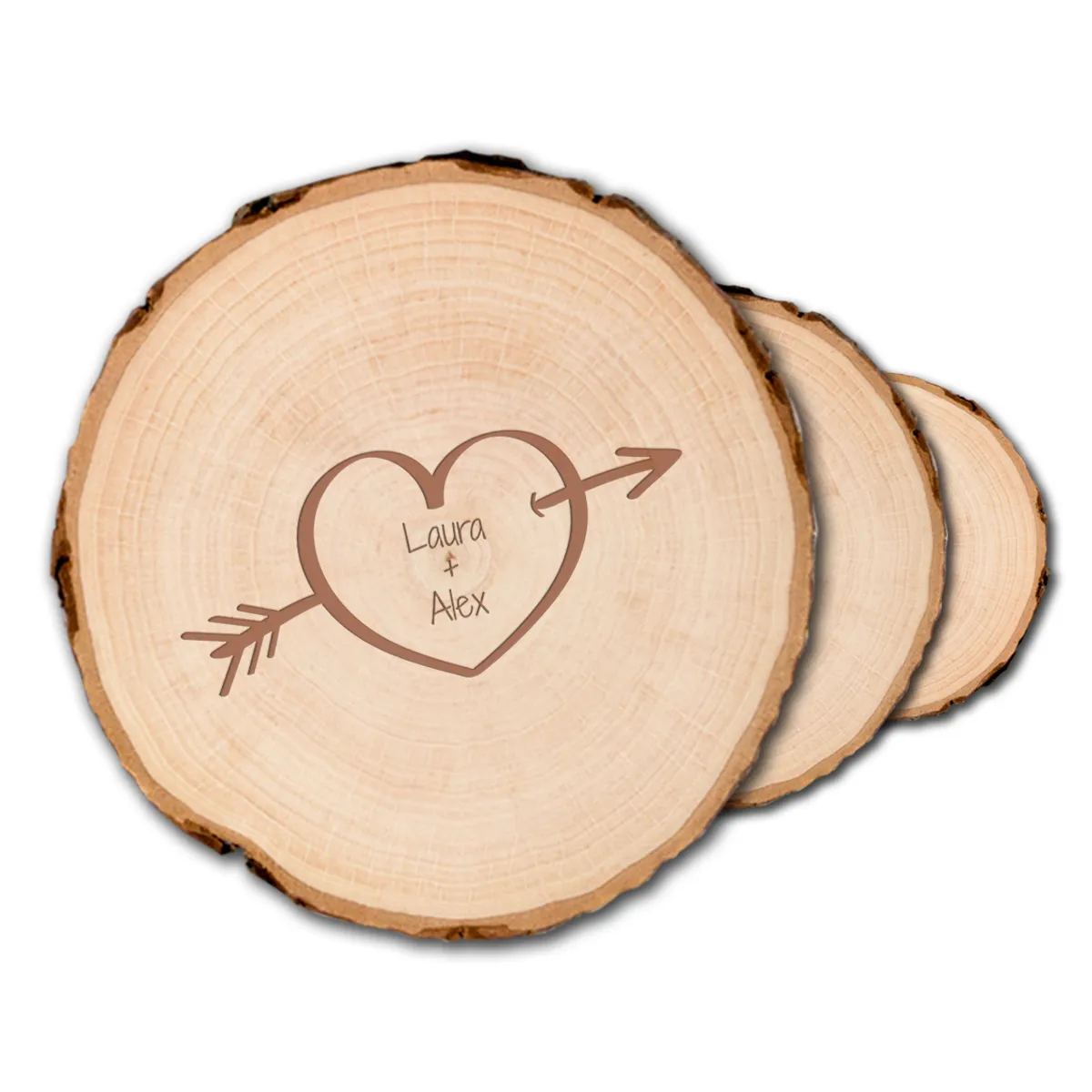 Rondelle d'arbre avec gravure - pour les amoureux