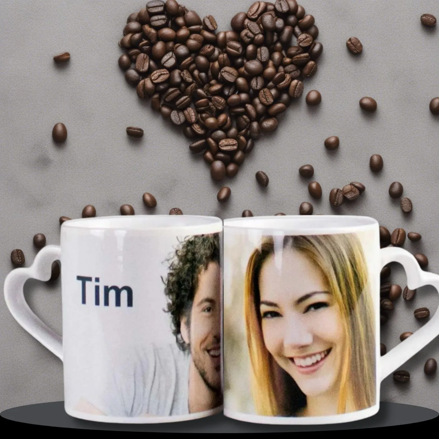Set de mugs romantiques pour partenaires avec photo