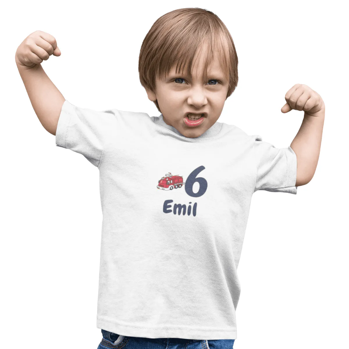 T-shirt pour enfants avec nom et âge de votre choix - Design pompier