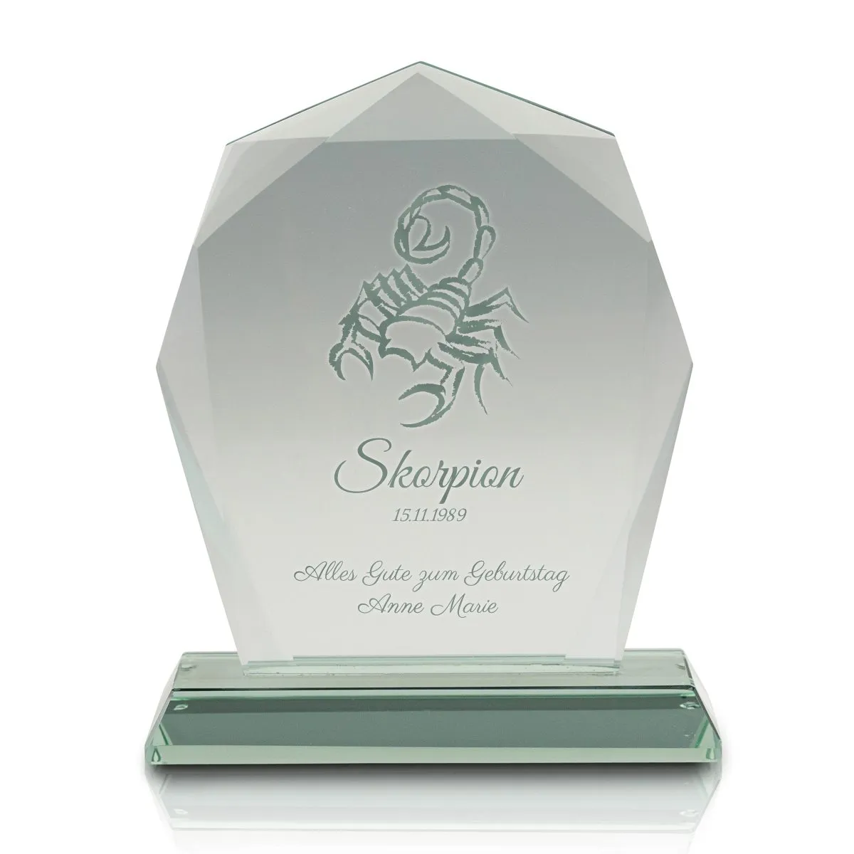 Trophée en verre JADE avec signe du zodiaque et gravure - Scorpion