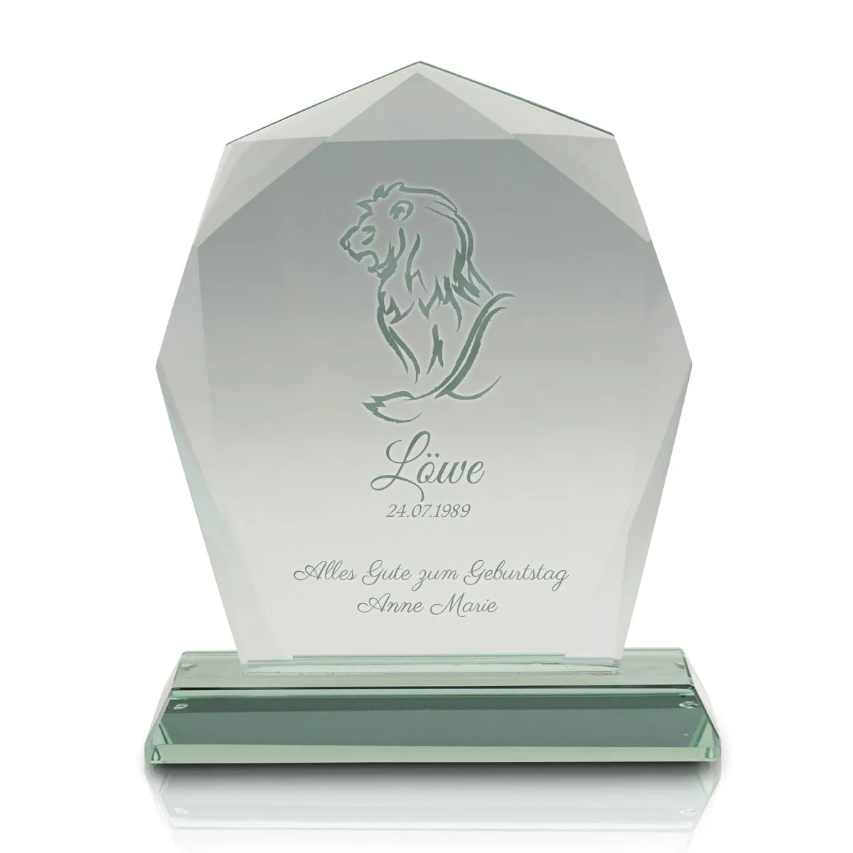 Trophée en verre JADE avec signe du zodiaque et gravure - Lion
