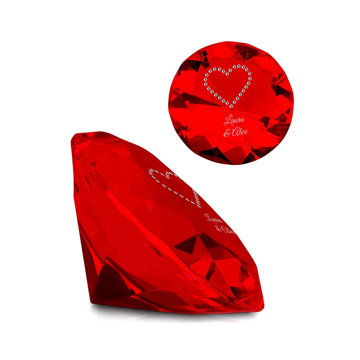 Diamant de cristal avec cœur Swarovski et gravure