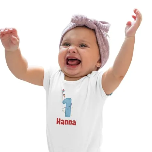 T-shirt enfant 1 an avec prénom - Design fusée