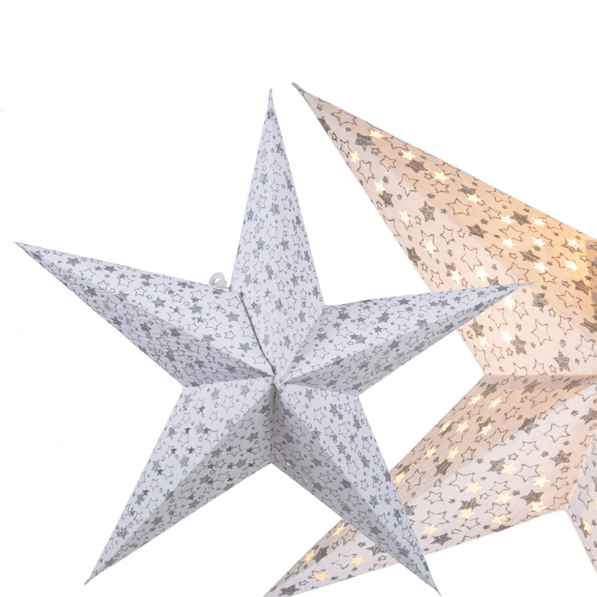 Étoile de Noël en papier - blanc avec étoiles, petite taille